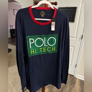 Polo Hi Tech Blue Green Spell Out Long Sleeve T-Shirt XXL